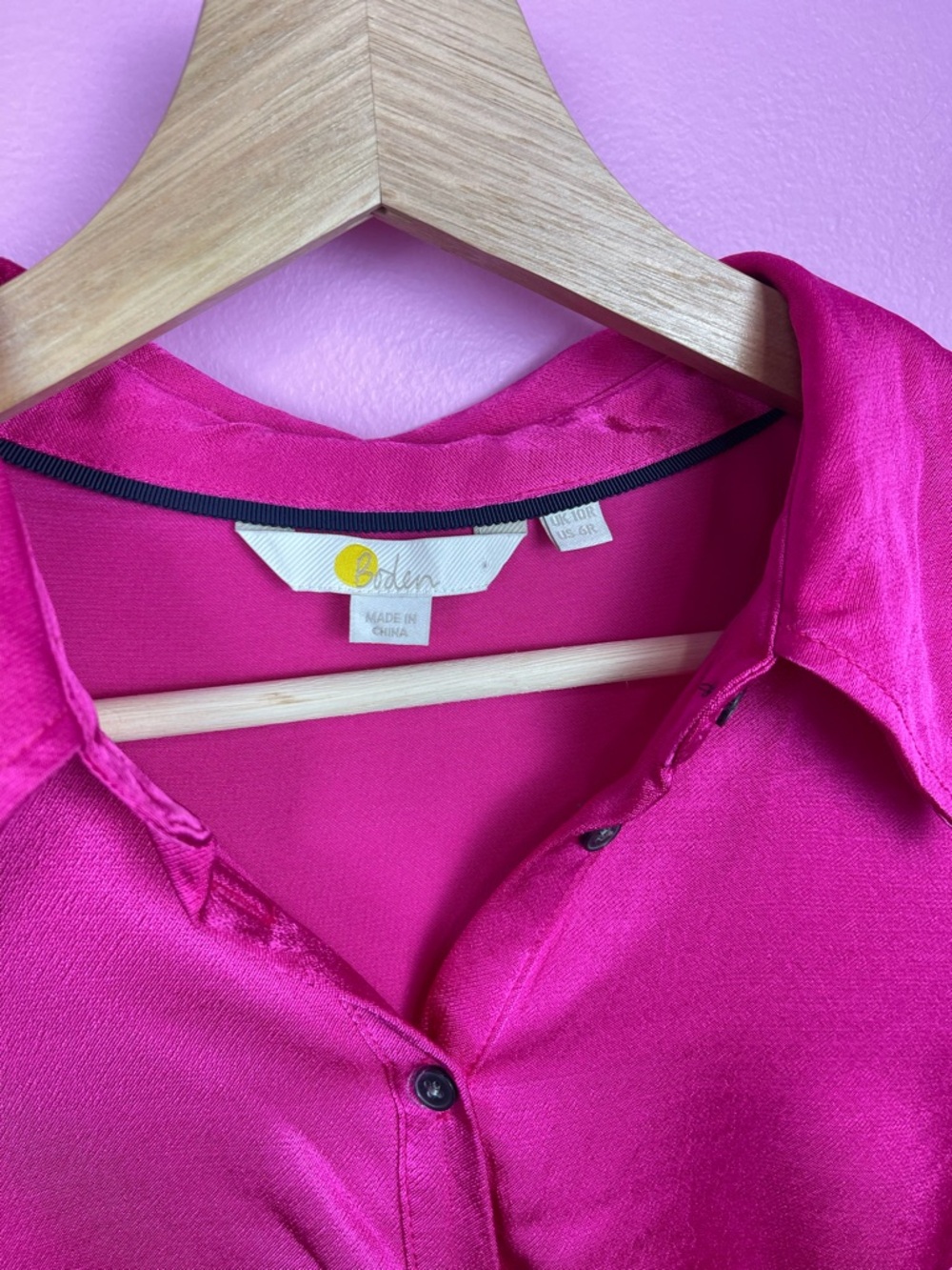 Boden Saskia Satin Shirt Vibrant Pink‎ Button Down Long Sleeve Women’s 6 US - Picture 12 of 13